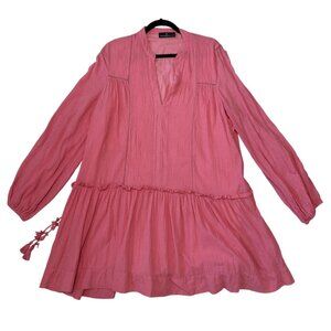 Pomander Place Ophelia Pink Tiered Ruffle Cotton Boho Dress/Cover Up Flowy  XXL